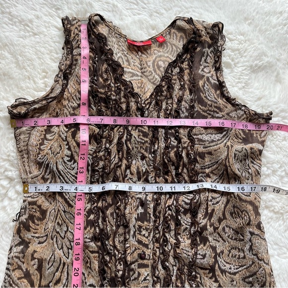 Oscar de la Renta Brown and Tan Midi Dress Size 14 - Picture 7 of 9